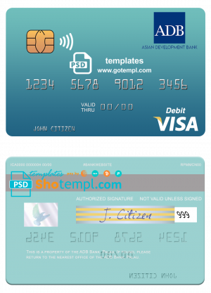 editable template, Palau ADB Bank visa debit card, fully editable template in PSD format