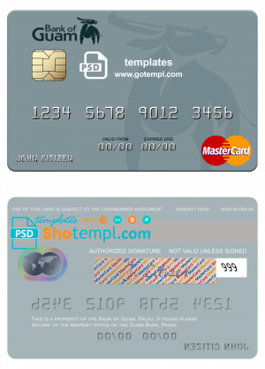editable template, Palau Bank of Guam mastercard, fully editable template in PSD format