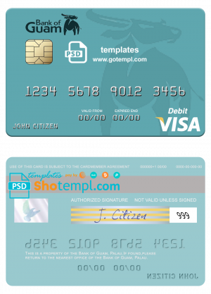 editable template, Palau Bank of Guam visa debit card, fully editable template in PSD format