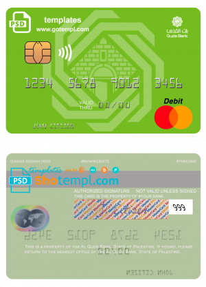 editable template, Palestine Al Quds Bank mastercard, fully editable template in PSD format