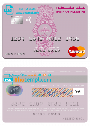 editable template, Palestine Bank of Palestine mastercard, fully editable template in PSD format