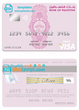 editable template, Palestine Bank of Palestine visa debit card, fully editable template in PSD format