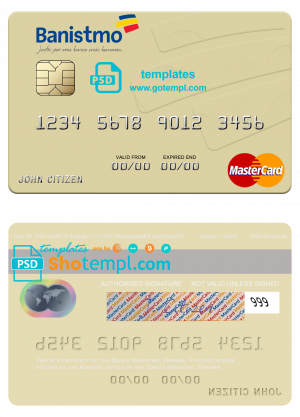 editable template, Panama Banco Banistmo mastercard, fully editable template in PSD format