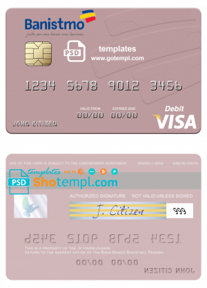 editable template, Panama Banco Banistmo visa debit card, fully editable template in PSD format