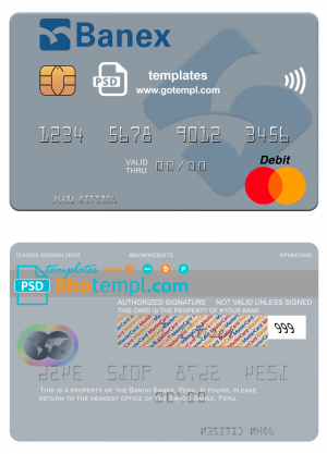 editable template, Peru Banco Banex mastercard credit card template in PSD format