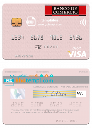 editable template, Peru Banco de Comercio visa debit card template in PSD format