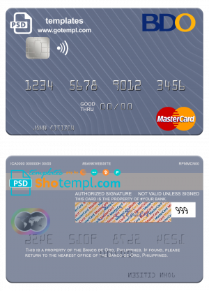 editable template, Philippines Banco de Oro mastercard, fully editable template in PSD format
