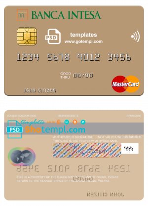 editable template, Poland Banca Intesa mastercard, fully editable template in PSD format
