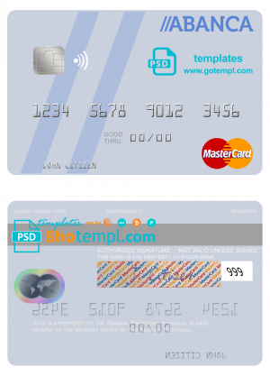 editable template, Portugal Abanca mastercard, fully editable template in PSD format