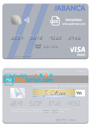 editable template, Portugal Abanca visa debit card, fully editable template in PSD format