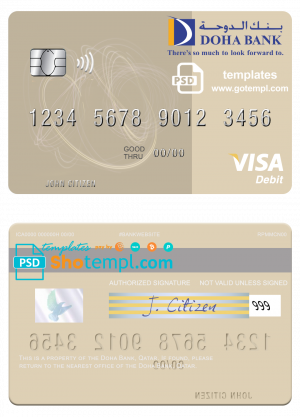editable template, Qatar Doha Bank visa debit card, fully editable template in PSD format