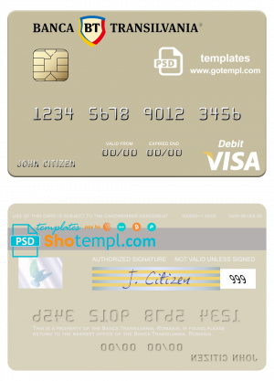 editable template, Romania Banca Transilvania visa debit card, fully editable template in PSD format