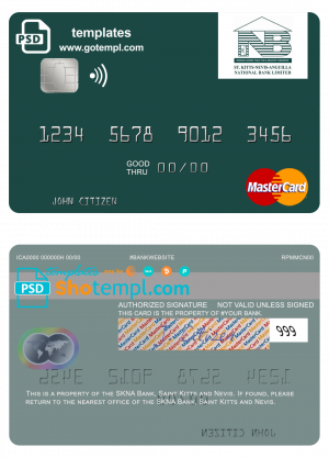 editable template, Saint Kitts and Nevis SKNA Bank mastercard credit card template in PSD format