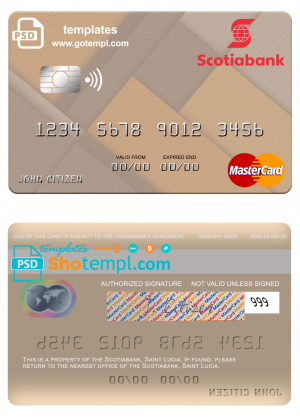 editable template, Saint Lucia Scotiabank mastercard credit card template in PSD format