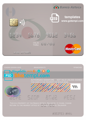 editable template, Salvador Banco Azteca mastercard credit card template in PSD format