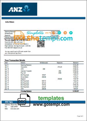 editable template, Samoa ANZ bank proof of address statement template in Word and PDF format