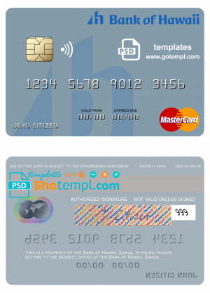editable template, Samoa Bank of Hawaii mastercard template in PSD format