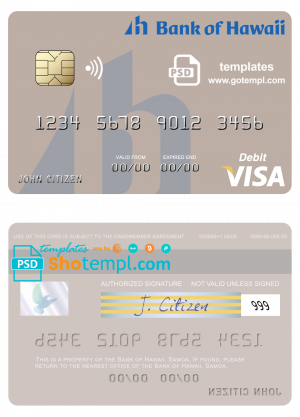 editable template, Samoa Bank of Hawaii visa debit card template in PSD format, fully editable
