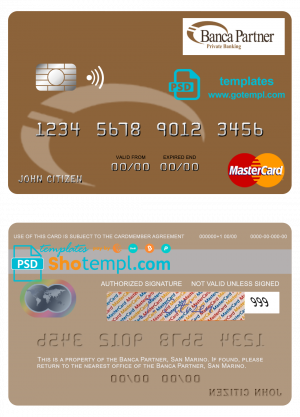 editable template, San Marino Banca Partner mastercard template in PSD format