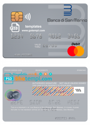 editable template, San Marino Banca di San Marino mastercard template in PSD format