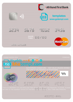 editable template, Sao Tome and Principe Afriland First Bank mastercard template in PSD format