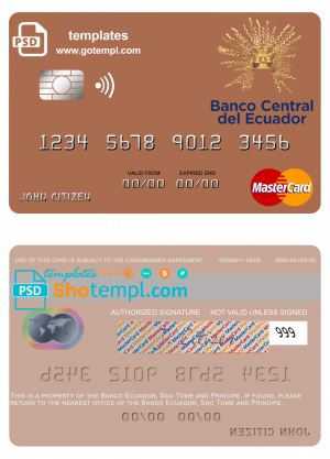 editable template, Sao Tome and Principe Banco Ecuador mastercard template in PSD format