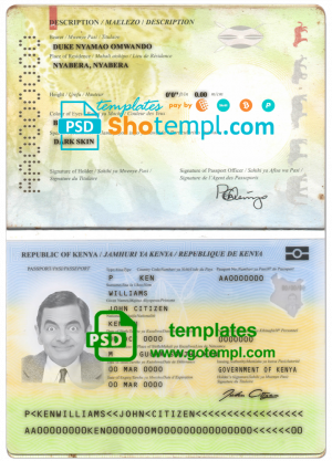 editable template, Kenya passport template in PSD format, fully editable (2017 - present)