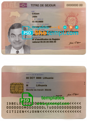 editable template, Belgium permanent residence card template in PSD format, fully editable