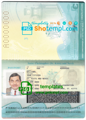 editable template, Saint Kitts and Nevis passport template in PSD format, fully editable