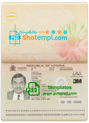 editable template, Utopia passport template in PSD format, fully editable