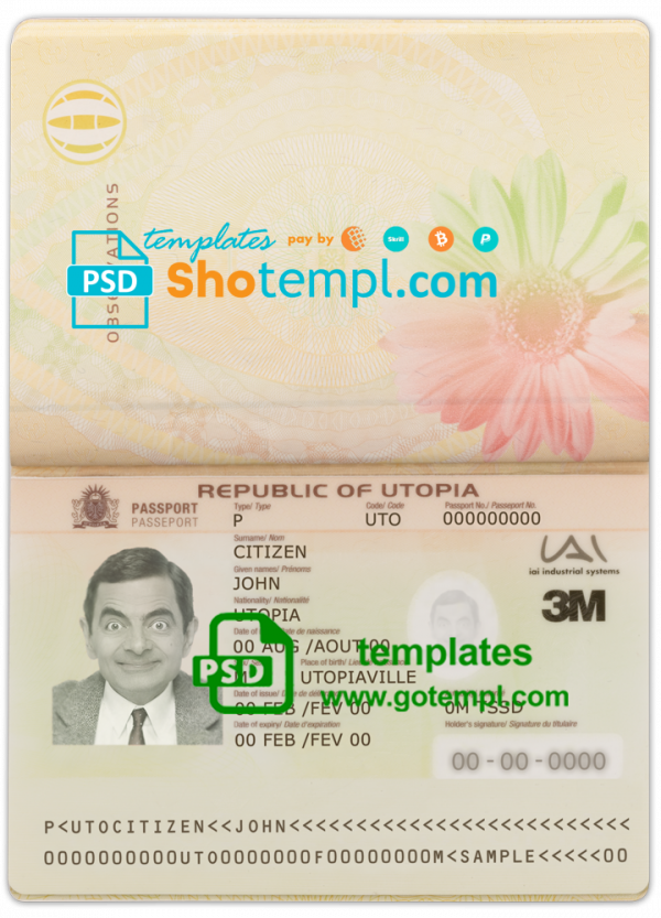 editable template, Utopia passport template in PSD format, fully editable