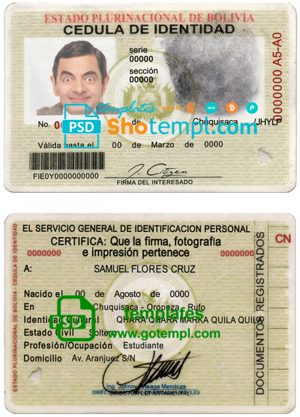 editable template, Bolovia ID card template in PSD format, fully editable