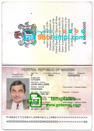 editable template, Nigeria passport template in PSD format, fully editable (2017 - present)