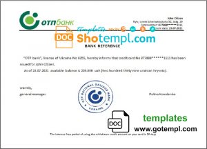 editable template, Ukraine OTP bank account balance reference letter template in Word and PDF format