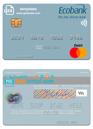 editable template, Senegal Ecobank Sénégal mastercard template in PSD format