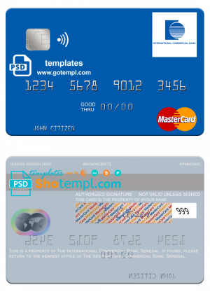 editable template, Senegal The International Commercial Bank mastercard template in PSD format