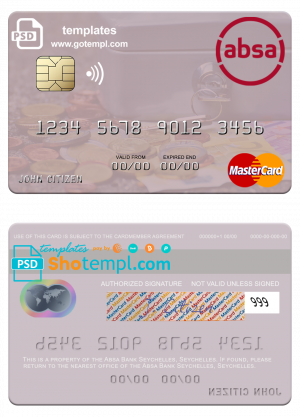 editable template, Seychelles Absa Bank Seychelles mastercard template in PSD format