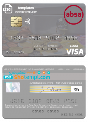 editable template, Seychelles Absa Bank Seychelles visa debit card template in PSD format