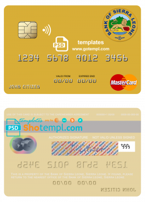 editable template, Sierra Leone Bank of Sierra Leone mastercard template in PSD format