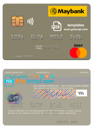 editable template, Singapore Maybank Singapore mastercard template in PSD format