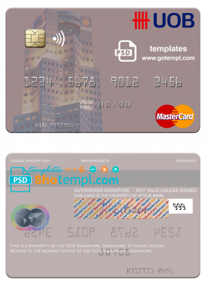 editable template, Singapore UOB Singapore mastercard template in PSD format