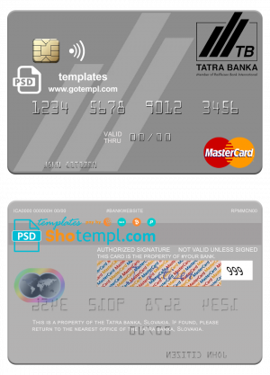 editable template, Slovakia Tatra Banka mastercard template in PSD format