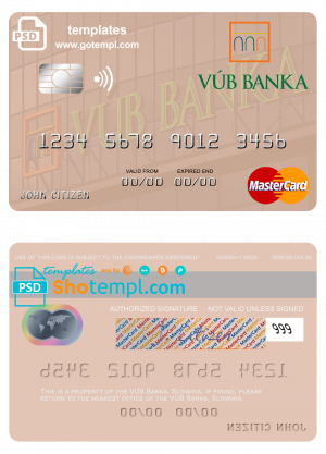 editable template, Slovakia VÚB Banka mastercard template in PSD format