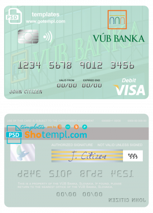 editable template, Slovakia VÚB Banka visa debit card template in PSD format