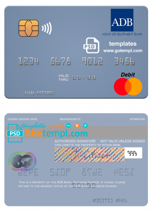 editable template, Solomon Islands ADB Bank mastercard credit card template in PSD format