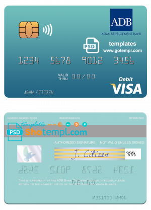 editable template, Solomon Islands ADB Bank visa debit card template in PSD format