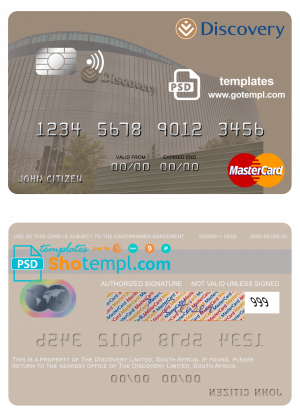 editable template, South Africa Discovery Limited mastercard credit card template in PSD format