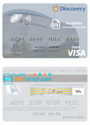 editable template, South Africa Discovery Limited visa debit card template in PSD format