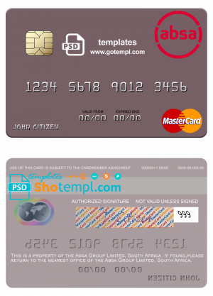 editable template, South Africa Absa Group Limited mastercard credit card template in PSD format