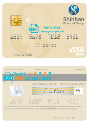 editable template, South Korea Shinhan Financial Group visa debit card template in PSD format